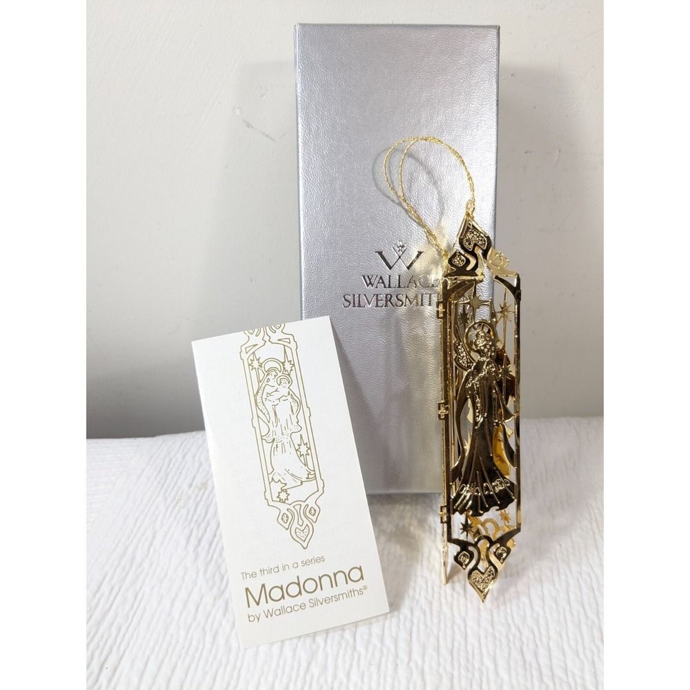 Wallace Silversmiths Madonna child Christmas ornament 24 Karat Gold plate 1990